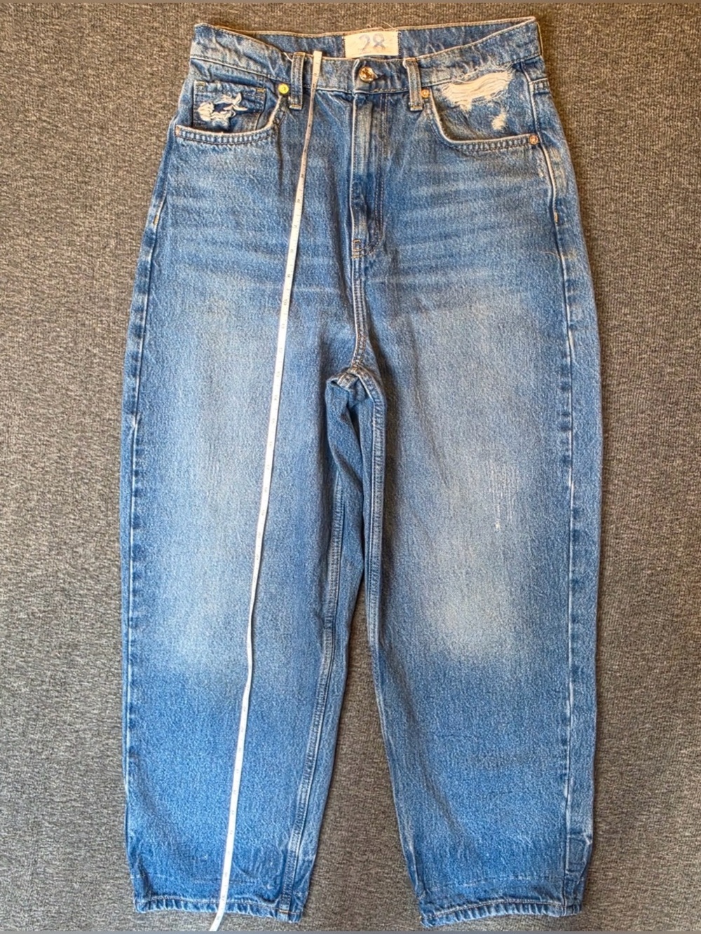 We The Free Good Luck Mid-Rise Barrel Jeans 28 Blue Denim Bohemian Hippie - Picture 3 of 15